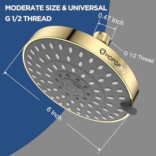 HOPOPRO 5-Mode High Pressure Shower Head - The Washington Post, NBC News, Today TV Show Recommended - High Flow Fixed Showerheads (6 Inch Gold) | The Washington Post, NBC News, Today TV Show Recommended, Consumer Reports Tested High Flow Fixed Shower Head