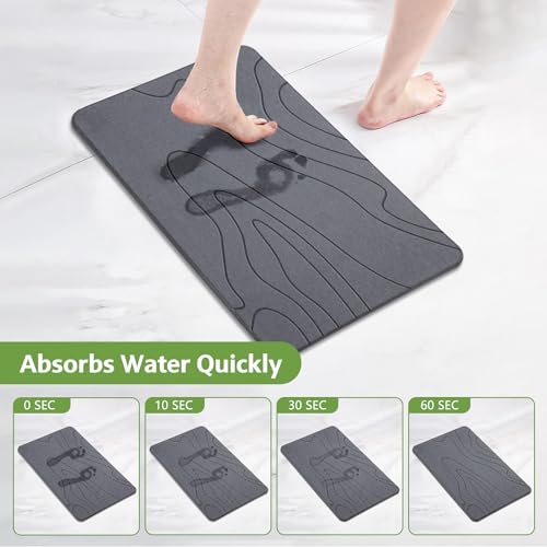 Stone Bath Mat – Non-Slip Diatomaceous Earth Shower Mat, Super Absorbent & Quick-Drying Bathroom Floor Mat, Easy-to-Clean Diatomite Bath Stone for Safer, Dryer Steps (23.6" x 15.4", Gray)