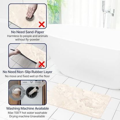 Aureo Super Absorbent Diatomaceous Bath Mat, Quick Dry, Soft Non-Slip Rug for Bathroom, Kitchen, Entryway, Easy Clean, Marble Design, 27.55" x 15.74", Light Beige - color: Light Beige