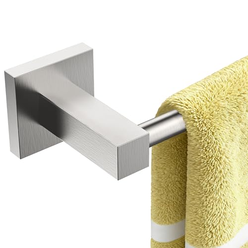 RUACQ Towel Bar 10" Towel Racks for Bathroom Wall Mounted, Brushed Nickel | Hand Towel Holder, Total Length 12 Inch Single Towel Rod, 304 Stainless Steel, Rustproof, Square Base, Heavy Duty, Modern - color: Brushed Nickel, size: 10 inch(Center to Center)