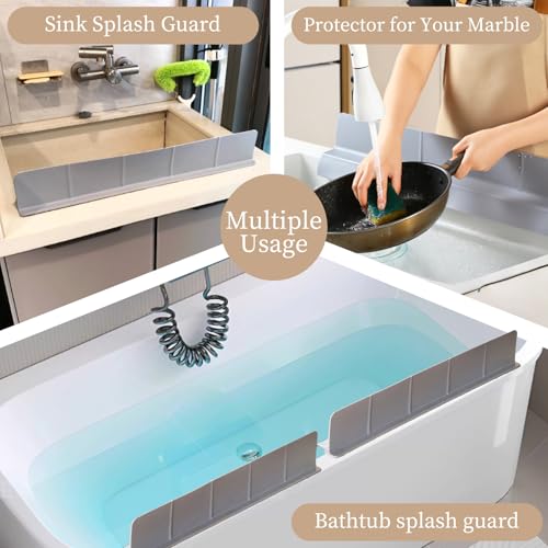 23" Ultra Silicone High Sink Splash Guard, Grey | Released in 2026, Self-Draining Water Splash Guard, for Kitchen Sink&Bathroom&Island, 3.5" Splash Guard, 7 Strong Suction Cup - color: Gray