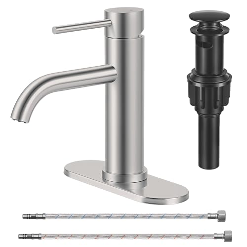 Bathroom Sink 1 Hole Single Handle Lever Faucets Stainless Steel | Pop Up Drain,Deck Plate,Flexible Hoses,1 or 3 Hole,Modern,for Vanity RV Bath Basin Wash Room Restroom Home,Brushed Nickel - color: Brushed Nickel