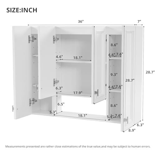 Marzzi 36" x 28" Bathroom Medicine Cabinet with Open Shelf | Wall Mounted Bathroom Storage Cabinet with Adjustable Shelves, Over The Toilet Wall Cabinet, Painted Finish - color: White
