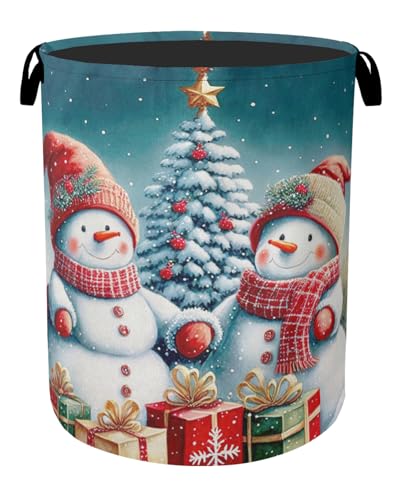 Cute Winter Snowman Laundry Basket - Heavy Duty 60L Dirty Clothes Organizer, Water Resistant Foldable Hamper for Men Women - color: Cute Winter Snowman