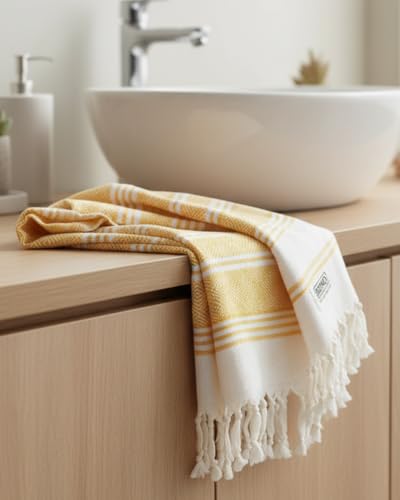 DEMMEX Organic Cotton Turkish Hand Towels for Bathroom & Kitchen – 100% Oeko-TEX Certified Turkish Cotton, Quick Dry Lightweight Hand Towels, Diamond Weave, Large 18x36 Inches, Set of 2, Mustard - color: Mustard