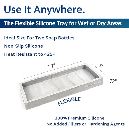 Countertop & Vanity Silicone Tray – 2 PC Small 7.7" Soap Tray | Kitchen Soap Tray Set, Dish Soap Tray for Kitchen Counter, Kitchen Sink Tray, Silicone Soap Dispenser Tray & Sponge Holder - color: Marble Design, size: 2 PC Small - 7"