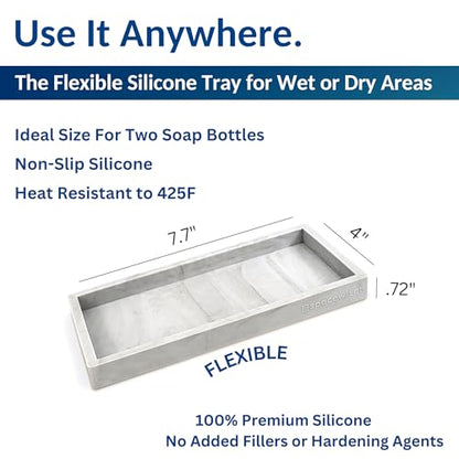 Countertop & Vanity Silicone Tray – 2 PC Small 7.7" Soap Tray | Kitchen Soap Tray Set, Dish Soap Tray for Kitchen Counter, Kitchen Sink Tray, Silicone Soap Dispenser Tray & Sponge Holder - color: Marble Design, size: 2 PC Small - 7"