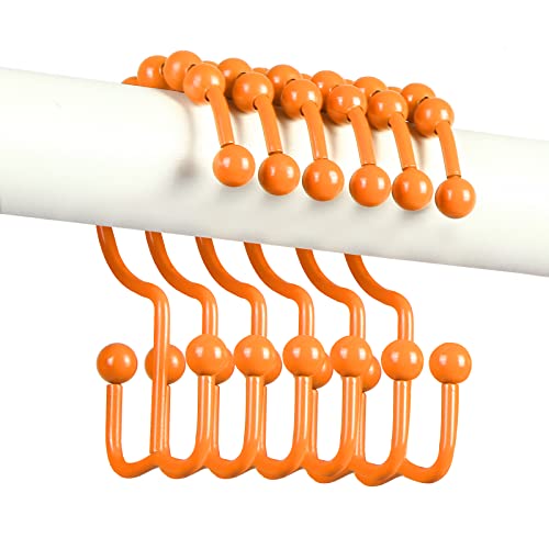 Shower Curtain Hooks,304 Stainless Steel Shower Rings for Bathroom,Double Glide Shower Hooks for Bathroom Shower Curtain Rods Curtains,Set of 12 Hooks,Orange（Shower Curtain Hooks Style A ） - color: Orange（shower Curtain Hooks Style a ）