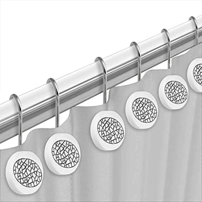 Popular Bath 12 piece Sinatra Shower Hooks Luxury Resin Hooks Unique Design Bling White Mosaic Glass Shower Hooks - size: 7"W x 3"L (Pack of 12)