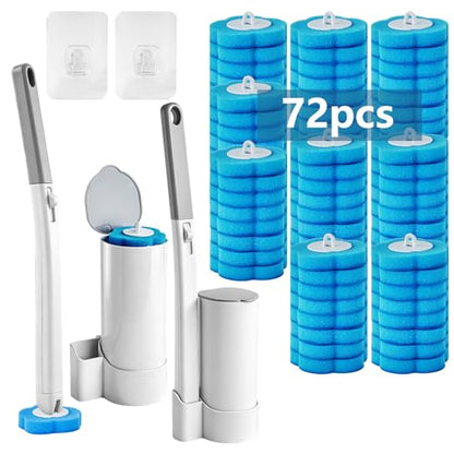 Disposable Toilet Brush Set, 2 Pack with 72 Refills & Wall Holder | 360° Swivel Head, Deep Scrubbing Toilet Bowl Cleaner, One-Touch Disposal, Toilet Wand for Sinks, Tubs & Floor Drains - size: 2 set+72 refills