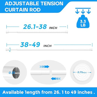Spring Tension Curtain Rod 28-48 Inch, 4 Pack Tension Rods, White | No Drill, PVC Anti-Slip Caps, Rust Resistant, Stylish, Cost Effective, Fits Window Kitchen Curtain Doorway Bathroom Closet - color: White, size: 28-48 inch-4Pack