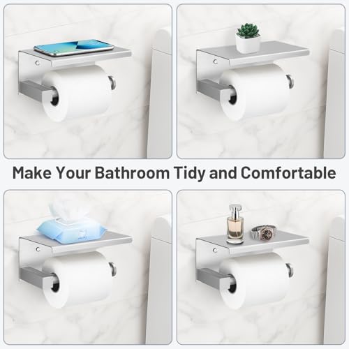 TURS 5-Pieces Brushed Nickel Bathroom Hardware Set 23.6 Inch SUS304 Stainless Steel Towel Bar Set Wall Mounted Square Toilet Paper Holder with Shelf - color: Brushed Nickel, size: 5-Pieces Set