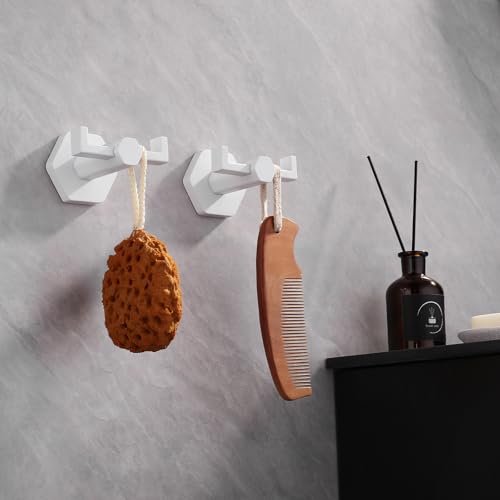 GERZWY White Bathroom Hooks, Double Towel Robe/Coat Clothes Hook Stainless Steel Hanger Wall Hooks Heavy Duty for Bath Wall Mounted 2 Pack - color: White
