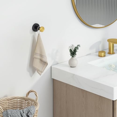 Angle Simple Bathroom Towel Hook, Robe Towel Holder, Black and Gold | Quality Rustproof Stainless Steel, Thick Round Hook for Shower Closet Kitchen Entryway, Hang Bathrobes Hats Bags, Wall Mount - color: Black & Gold, size: 1 Pack
