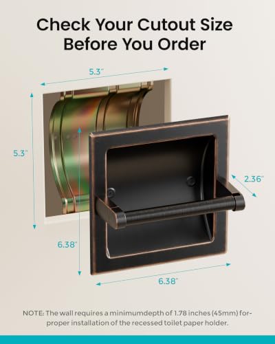 Recessed Toilet Paper Holder Oil-Rubbed Bronze in-Wall, 304 Stainless Steel | Inset Toilet Paper Holder, Spring-Free Pivoting Arm, Space-Saving Flush Mount, Fits Rolls up to 6 in - color: Oil-rubbed Bronze