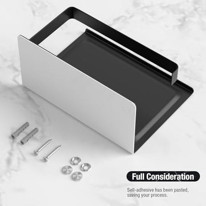 HITSLAM Toilet Paper Holder with Phone Shelf Matte Black, Adhesive or Screw Wall Mount Toilet Paper Roll Holder, Rustproof Stainless Steel Toilet Tissue Holder for Bathroom, Kitchen - color: Black
