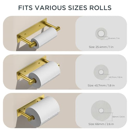 FORIOUS Commercial Toilet Paper Holder Wall Mount Bathroom Tissue Holder | Brushed Gold | Adhesive or Screw | SUS304 Stainless Steel Rustproof | Pivoting Tissue Roll Holder | Square Base - color: Brushed Gold