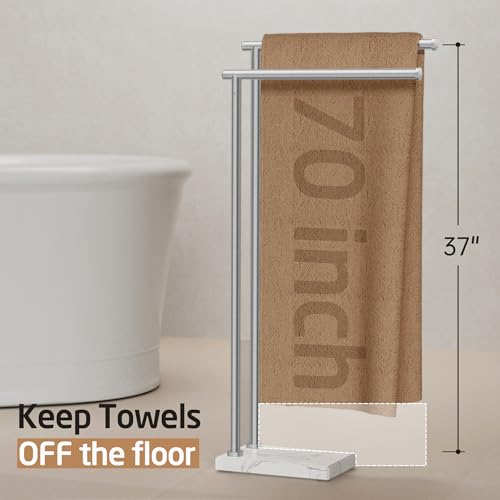 KES Standing Towel Rack, Heavy Natural Marble Base, 2-Tier, Brushed Steel | 304 Stainless Steel Frame, 36-Inch Tall Bar Fits Bath Sheets, 9.3 Lb Weighted Base Prevents Tipping, No-Drill Assembly - size: 33-37 inch (2-tier, Variable Height)