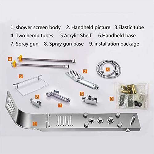 Thermostatic Waterfall Rainfall Shower Panel Tower Shower Shower Column Body Massage Jets Hand Shower Tub Spout Wall Mounted Shower PanelSilver (C),C - color: C