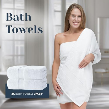 Luxury White Bath Towel Set of 8 Pieces - 100% Turkish Cotton 700 GSM Highly Absorbent Towels for Bathroom, 2 Bath Towels, 2 Hand Towels, 4 Washcloths - color: 01: White