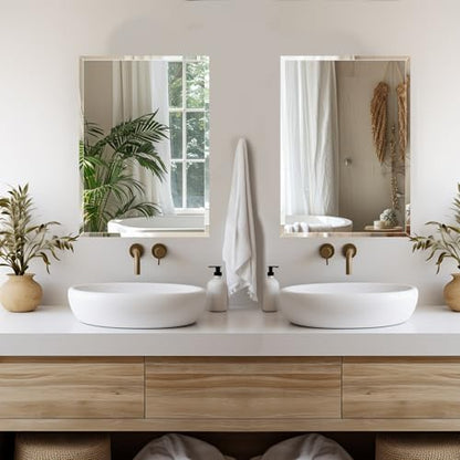 2 PCS 16×24 Beveled Wall Mirror Decorative Bathroom Vanity Mirror | Beveled Edge,Shatterproof Frameless Mirror,Modern Design,Rectangle - size: 24"L x 16.1"W