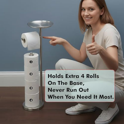 Freestanding Toilet Paper Holder with Shelf, Toilet Paper Stand with Storage for Holding Extra 4 Toilet Paper Rolls (Brushed Nickel) - color: Brushed Nickel