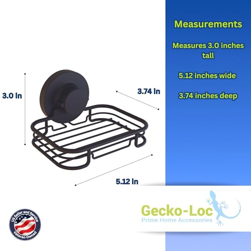 Gecko-Loc Soap Dish Suction mounting Bath soap bar Holder for Bathroom, Metal Bath Shower Bathtub wall Tile or Kitchen Sink soap or Sponge Dishes - Black - color: Black