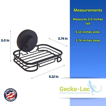 Gecko-Loc Soap Dish Suction mounting Bath soap bar Holder for Bathroom, Metal Bath Shower Bathtub wall Tile or Kitchen Sink soap or Sponge Dishes - Black - color: Black