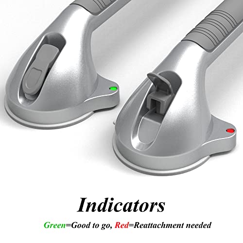 16.5inch Suction Bath Grab Bar with Indicators, Balance Assist Bathroom Shower Handle, Silver/Grey（Pack of 2） - size: 16.5 Inch (Pack of 2)