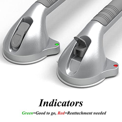 16.5inch Suction Bath Grab Bar with Indicators, Balance Assist Bathroom Shower Handle, Silver/Grey（Pack of 2） - size: 16.5 Inch (Pack of 2)