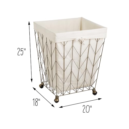 Coastal Collection Wire Laundry Hamper w/Canvas Liner & Wheels, Bronze