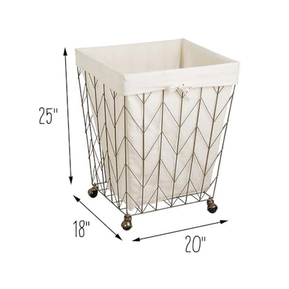 Coastal Collection Wire Laundry Hamper w/Canvas Liner & Wheels, Bronze