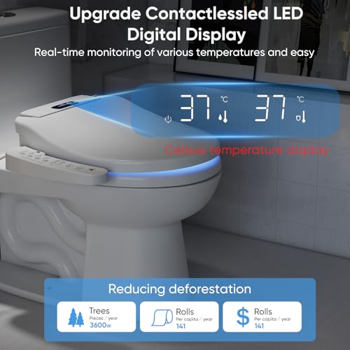 Electric Bidet Attachment for Toilet Seat with Heated Seat Oval Toilet Seat Replacement Soft Close with Bidet Jet Sprayer, Endless Warm Water Air Dryer, Oscillating with Child Mode, Sense Seat