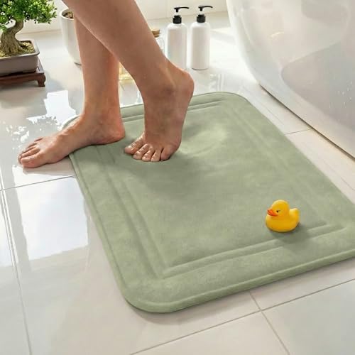 Memory Foam Bath Mat 24x16, Non Slip, Machine Washable, Quick Dry & Absorbent Rugs, Bath Mats for Bathroom Floor, Tub & Shower, Bathroom Rug, Sage Green - color: Sage Green, size: 24 x 16 Inch