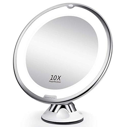 Updated 2022 Version 10X Magnifying Makeup Vanity Mirror with Lights, LED Lighted Portable Hand Cosmetic Magnification Light up Mirrors for Home Tabletop Bathroom Shower and Travel - size: 2.8"L x 0.4"W