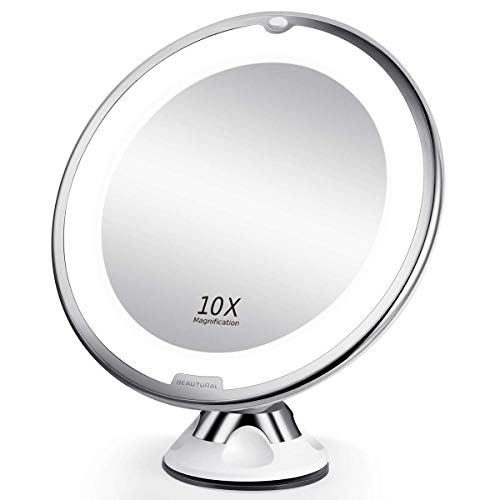 Updated 2022 Version 10X Magnifying Makeup Vanity Mirror with Lights, LED Lighted Portable Hand Cosmetic Magnification Light up Mirrors for Home Tabletop Bathroom Shower and Travel - size: 2.8"L x 0.4"W