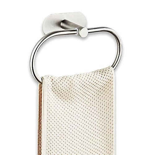 Towel Ring Self Adhesive No Drill Hand Towel Holder for Bathroom SUS 304 Stainless Steel Brushed Nickel (Silvery) - color: Silver