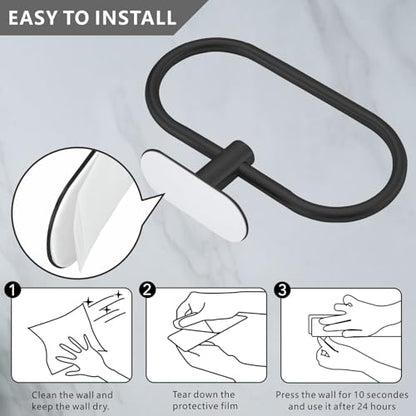Towel Bar/Bath Towel Ring, Self Adhesive Hand Towel Ring for Bathroom, Stainless Steel Sticky Hand Towel Holder, No Drilling Modern Round Towel Hanger Wall Mounted (Black) - color: Black