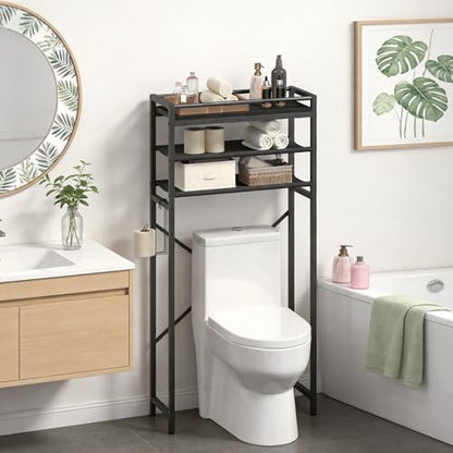 MAHANCRIS Over Toilet Storage, 3-Tier Bathroom Organizer Shelf with Toilet Paper Holder, Freestanding Space Saver Bathroom Shelves Above Toilet for Bathroom, Laundry Room, Black TSBK1201 - color: Black
