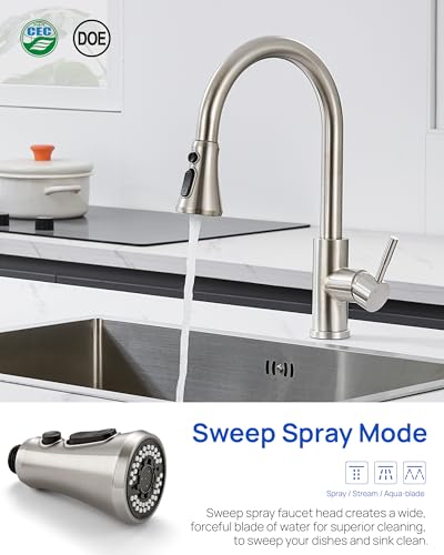 Pull Down Kitchen Faucet Head Replacement Brushed Nickel with 15 Adapters | 3 Functions High Pressure Sink Spray Nozzle, Kitchen Faucet Spray Head, Kitchen Sink Sprayer Head Replacement - color: Brushed Nickel