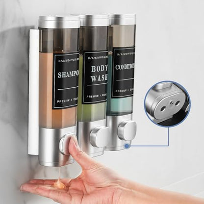 Shampoo and Conditioner Dispenser, Shower Soap Dispenser Wall Mounted, Shampoo Dispenser for Shower Wall No Drill, Bathroom Body Wash Dispenser 3 * 350ml Silver 3 Chamber - color: Silver 3-1