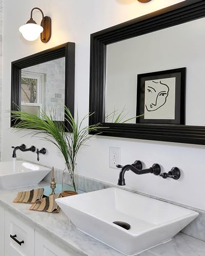 Bronze Bathroom Faucet Wall Mount: WOWOW 2 Handle Bathroom Sink Faucet 3 Hole Installation Lavatory Faucet with Rough in Valve Included(Oil Rubbed Bronze) - color: Oil Rubbed Bronze