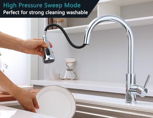 Chrome Pull Down Kitchen Faucet Head Replacement with 9 Adapters | 3-function spray, stream, spray & high-pressure rinse, 9 adapters, fits most faucets, removable aerator, no tools needed - color: Chrome Finish