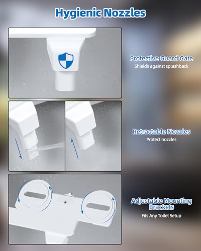 Hibbent 2 Pack Bidet Attachment for Toilet, Non-Electric Dual Nozzle for Frontal & Rear Wash, Adjustable Water Pressure Control, Fresh Water Bidet Toilet Seat, Self Cleaning Water Sprayer, Chrome - color: Silver