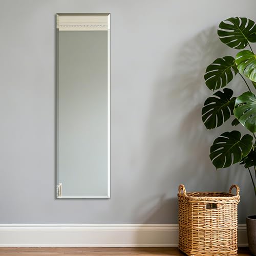 Ruomeng Frameless Full Length Mirror for Wall, 48x14 Inch Bathroom Vanity Mirror Farmhouse, Large Rectangle Mirror with Beveled Edge, Tempered Glass, Hangs Horizontally or Vertically - size: 48"L x 14"W