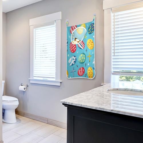 Hanging Laundry Hamper Over the Door with Stainless Steel Hooks Rack Dirty Clothes Wall Mounted Hamper Basket Bag 29.5X20inch Blue Easter Eggs and Nails1 - color: Blue Easter eggs and Nails, size: 20x29.5inx1