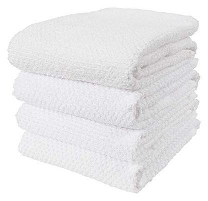 KAF Home Deluxe Popcorn Terry Kitchen Towels, Cotton Kitchen Dish Towels, Set of 4, White - color: White
