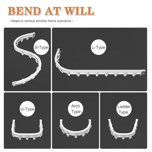 Flexible Bendable Curtain Track Ceiling Or Wall Mount Curtain Rail for Bay Window Room Divider RV Shower Curtain 220/280/350/450/500cm Curved Curtain Rod(4.6FT) - size: 4.6FT