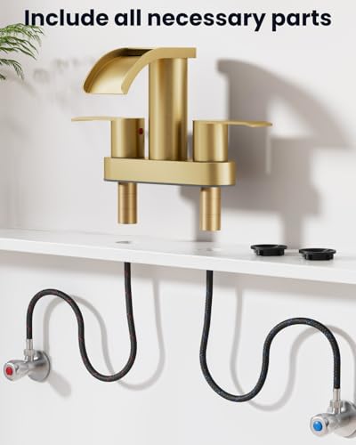 gotonovo 4’’ Centerset Bathroom Sink Faucet Waterfall Brushed Gold | SUS304 Bathroom Faucet,2.17’’ Wide Spout,24’’ cUPC Water Line,Pop up Drain,2 Handle,Basin,Vanity,RV,Lavatory 2 or 3 Hole Sink - color: Gold