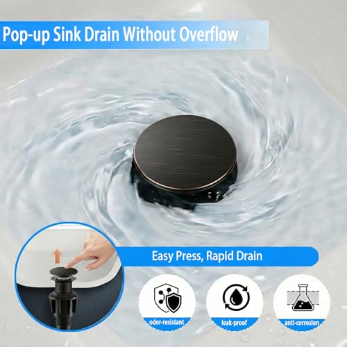 Bathroom Sink Drain Without Overflow- Oil Rubbed Bronze Pop up Drain for Bathroom Vanity Vessel Sink Drain Stopper - Anti-Clog Pop-up Plastic Drain with Hair Catcher Strainer - color: Oil-rubbed Bronze